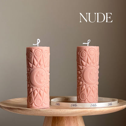 Moon Mandala Pillar Candle | Handmade Soy Wax Decorative Candle
