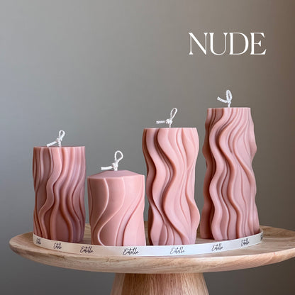 Ribbed Wavy Pillar Candle Set | Unscented Soy Wax, Home Decor