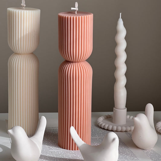 Ribbed Hourglass Pillar Candle| Sculptural Striped Candle| Aesthetic Table Decor| Column Ribbed Candle| Minimalist Decor| Housewarming Gift