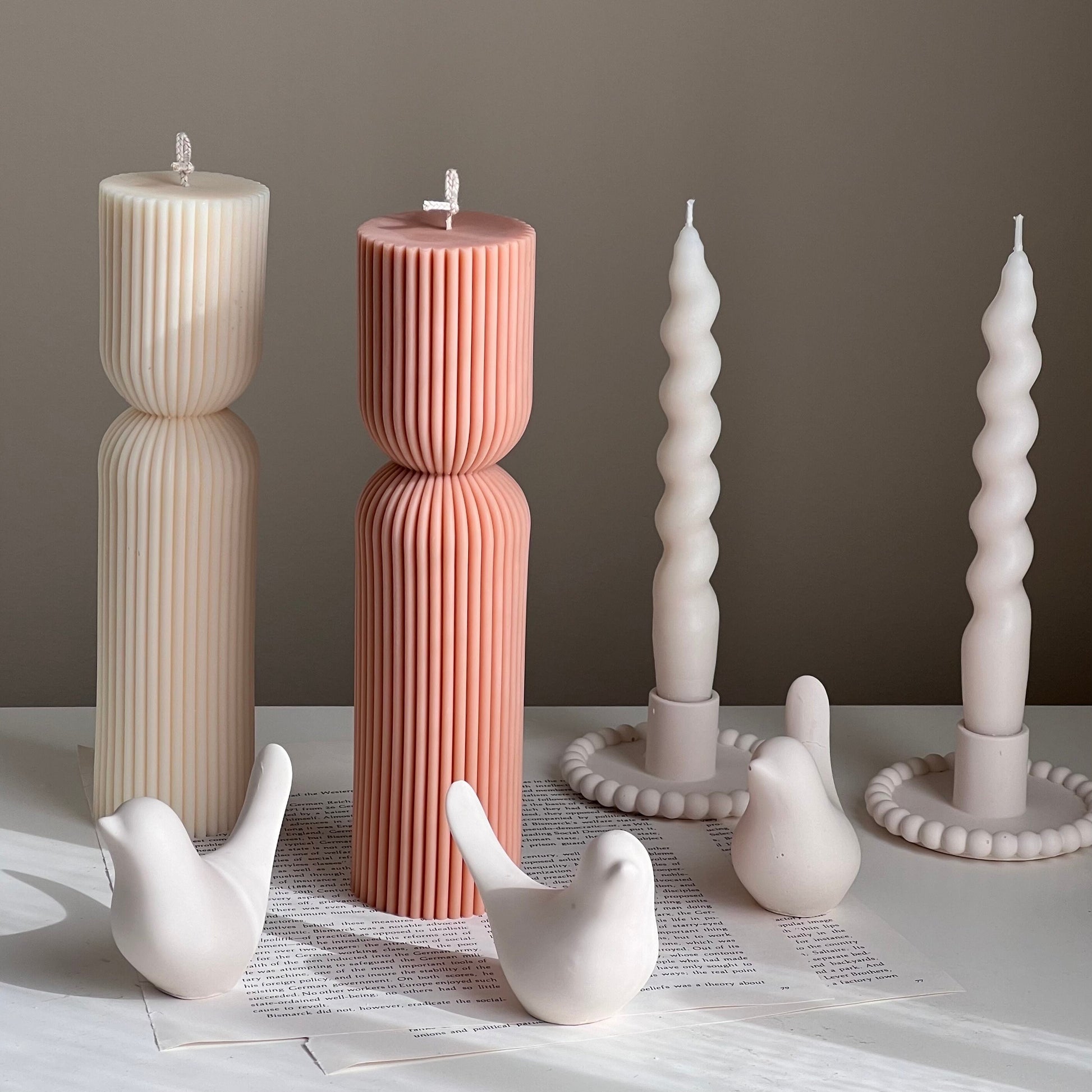 Ribbed Hourglass Pillar Candle| Sculptural Striped Candle| Aesthetic Table Decor| Column Ribbed Candle| Minimalist Decor| Housewarming Gift