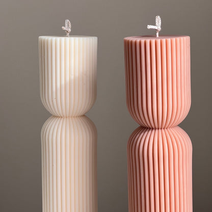 Ribbed Hourglass Pillar Candle| Sculptural Striped Candle| Aesthetic Table Decor| Column Ribbed Candle| Minimalist Decor| Housewarming Gift