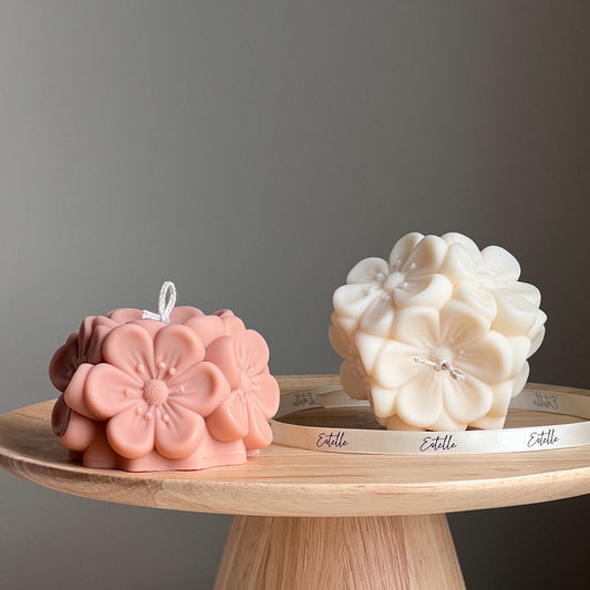 Flower Sakura Ball Candle | Trendy Valentines Handmade Decorative Candle| Pillar Shaped Candle| Aesthetic Interior Decor|Unique Vegan Candle