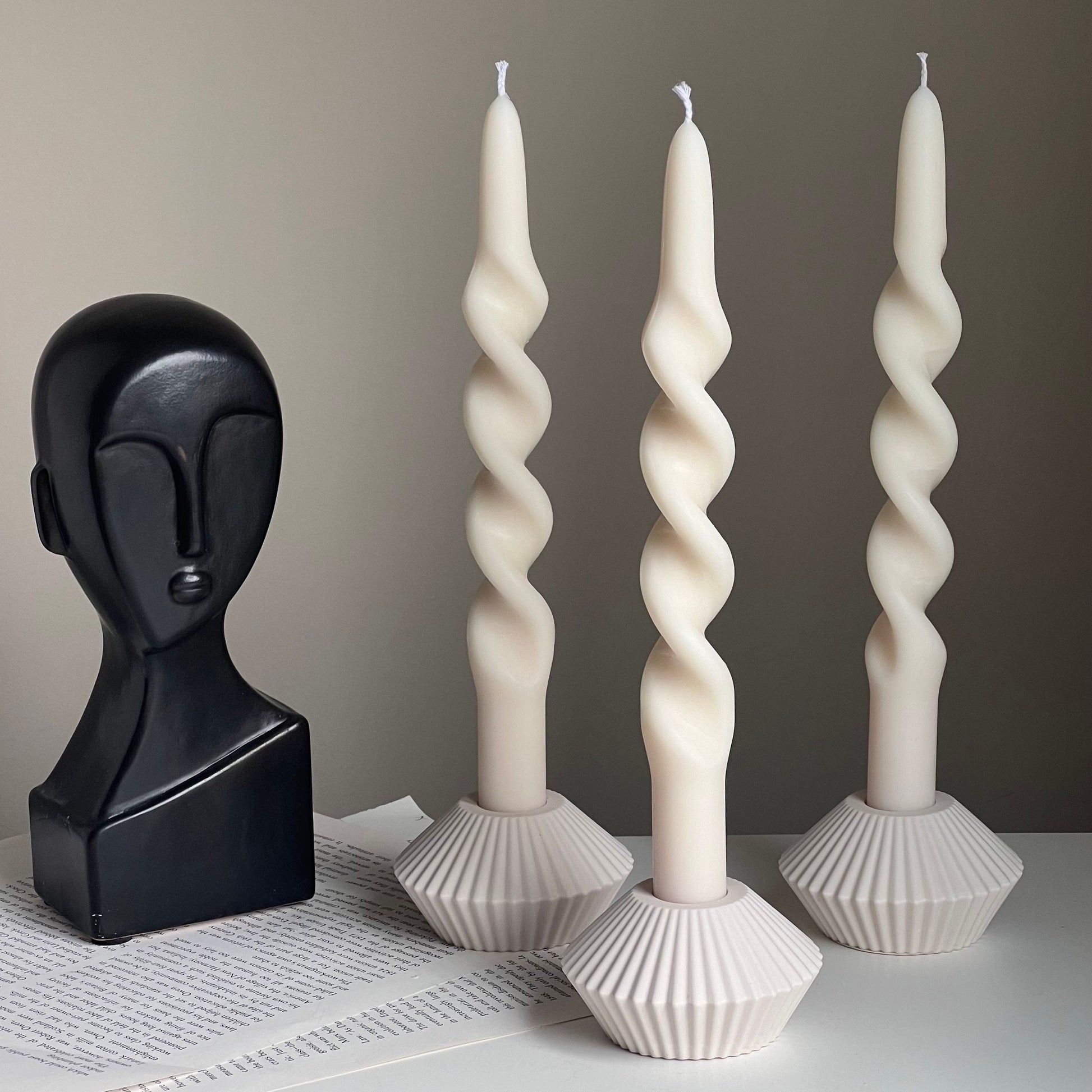 Ribbed Jesmonite Taper Candle Holder: Minimalist Table Decor