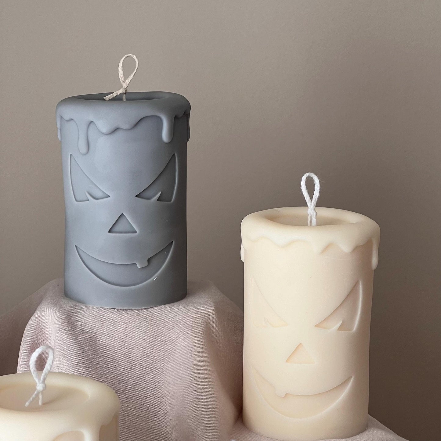 Scary Pumpkin Ghost Face Pillar Candle | Handmade Cool Gift | Soy Wax Candle| Sculptural Candle | Aesthetic Home Decoration| Halloween Gift