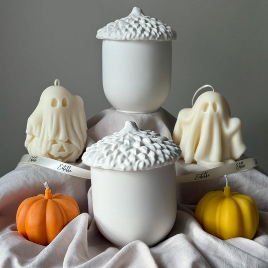 Acorn Jar Soy Wax Candle: Handmade Jesmonite Vessel, Autumn Scent