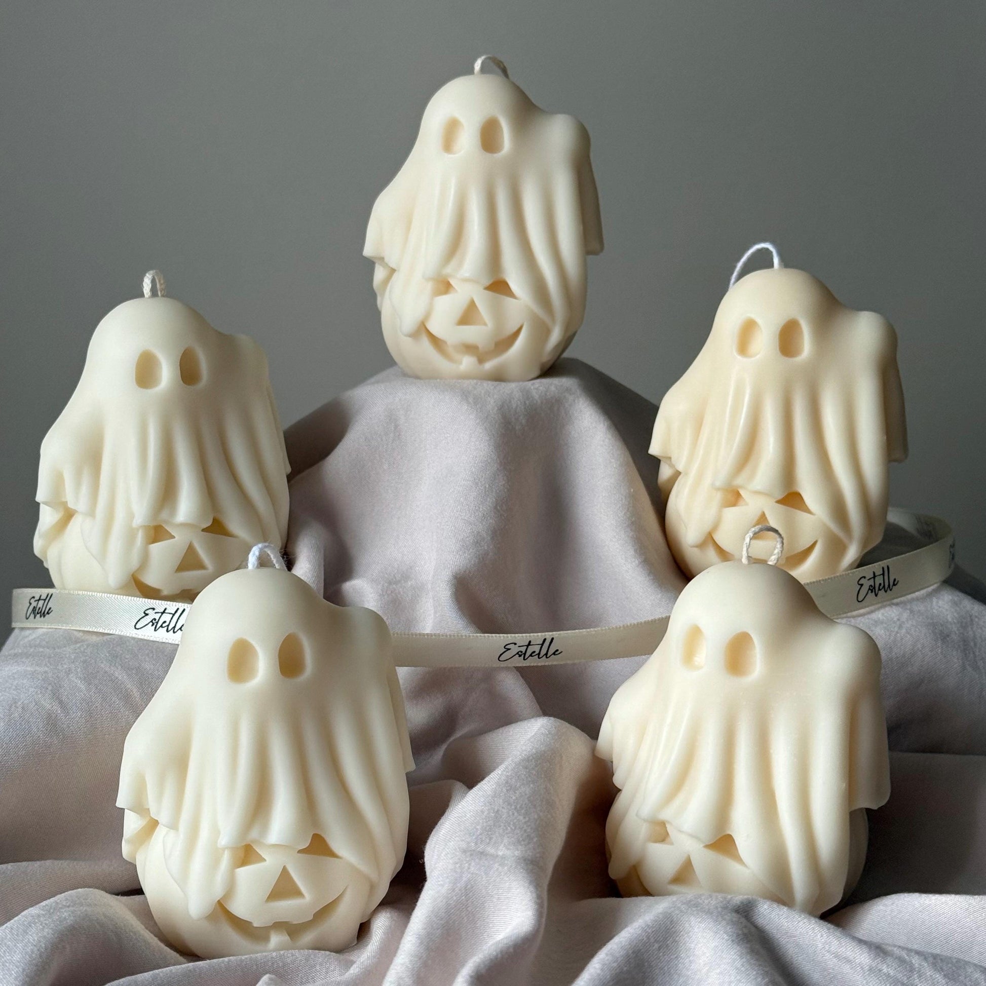 Cute Halloween Ghost With Pumpkin Candle