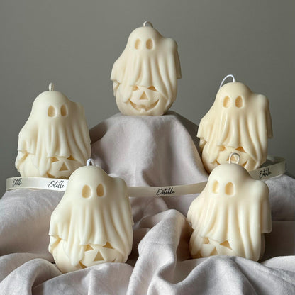 Cute Halloween Ghost With Pumpkin Candle| Handmade Gift| Cute Soy Wax Candle| Hand Poured Sculptural Candle| Home Decor| Housewarming Gift