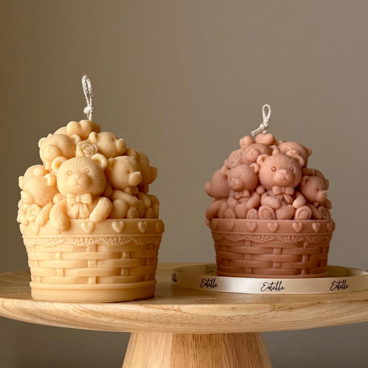 Cute Basket Teddy Bears Candle
