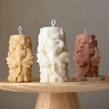 Handmade Maple Leaf Soy Pillar Candle: Home Decor Gift
