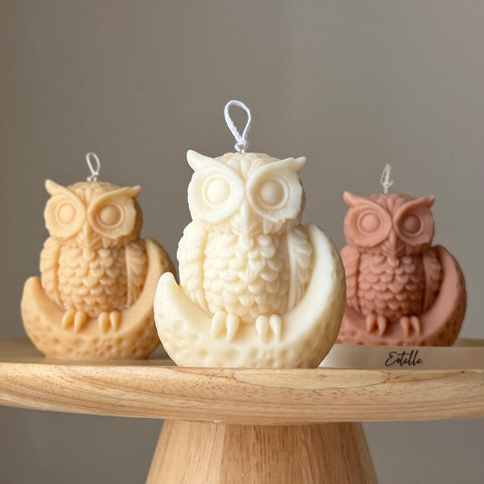 Moon Owl Soy Candle: Handmade Sculptural Home Decor