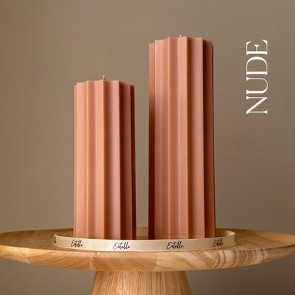Ribbed Pillar Soy Wax Candle Set: Unscented Decorative Candles