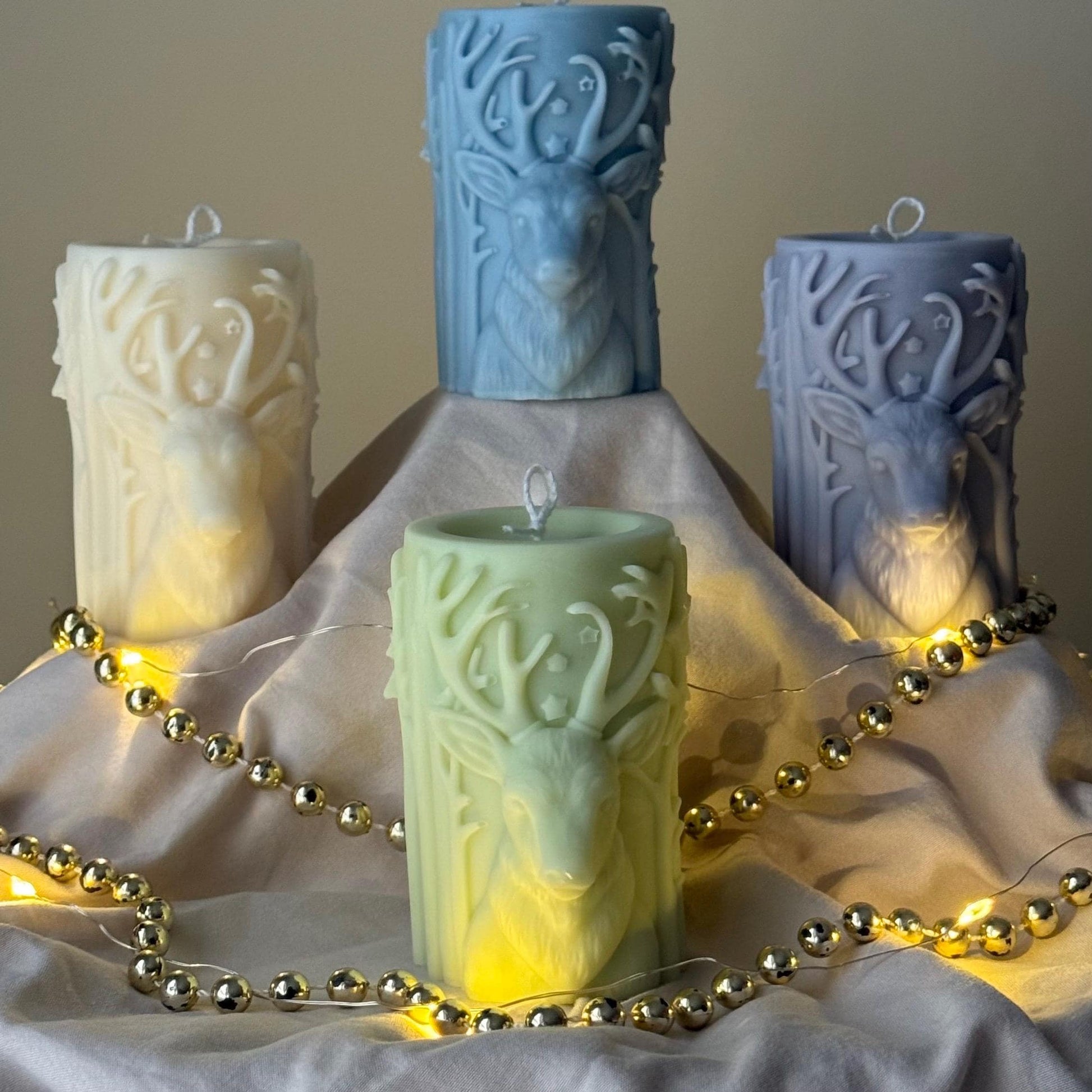 Christmas Reindeer Pillar Candle | Handmade Gift | Elk Soy Candle| Christmas Decor| Hand Poured Sculptural Candle| Ornaments| Christmas Gift