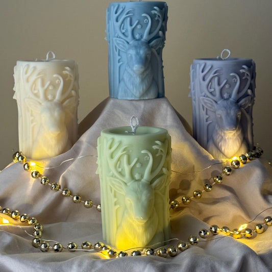 Christmas Reindeer Pillar Candle | Handmade Gift | Elk Soy Candle| Christmas Decor| Hand Poured Sculptural Candle| Ornaments| Christmas Gift