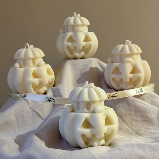 Cute Halloween Ghost With Pumpkin Candle