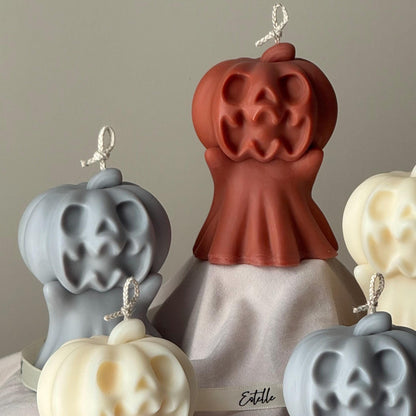 Handmade Spooky Pumpkin Ghost Candle: Halloween Soy Wax Decor