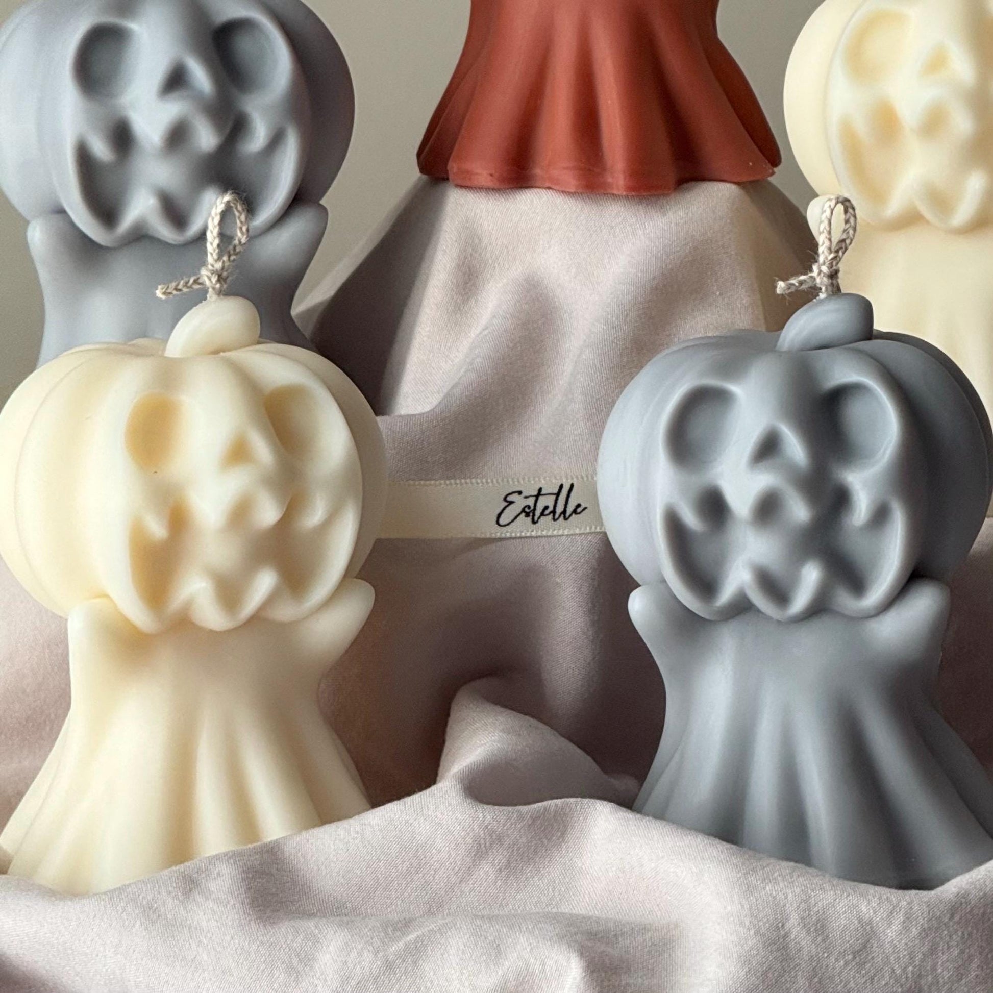 Handmade Spooky Pumpkin Ghost Candle: Halloween Soy Wax Decor