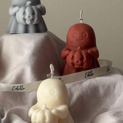 Halloween Ghost with Pumpkin Candle: Handmade Soy Wax Autumn Gift