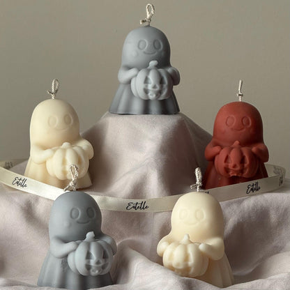 Halloween Ghost with Pumpkin Candle: Handmade Soy Wax Autumn Gift