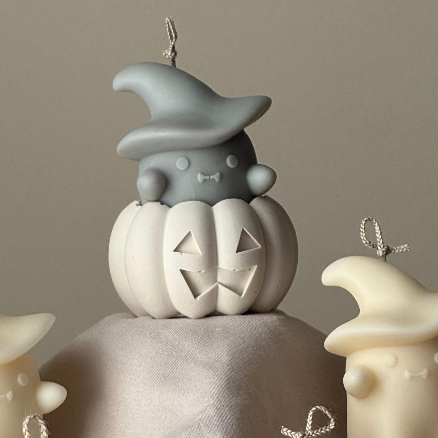 Halloween Ghosts Candle in Jesmonite Pumpkin: Hand-Poured Soy Wax Sculptural Candles