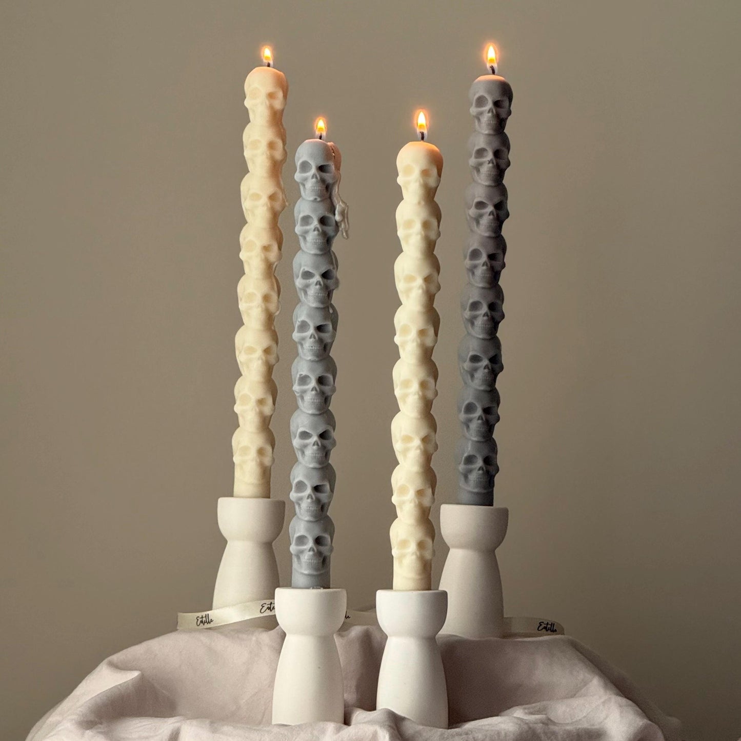 Hand Poured Soy Wax Skull Taper Candle: Halloween Decor