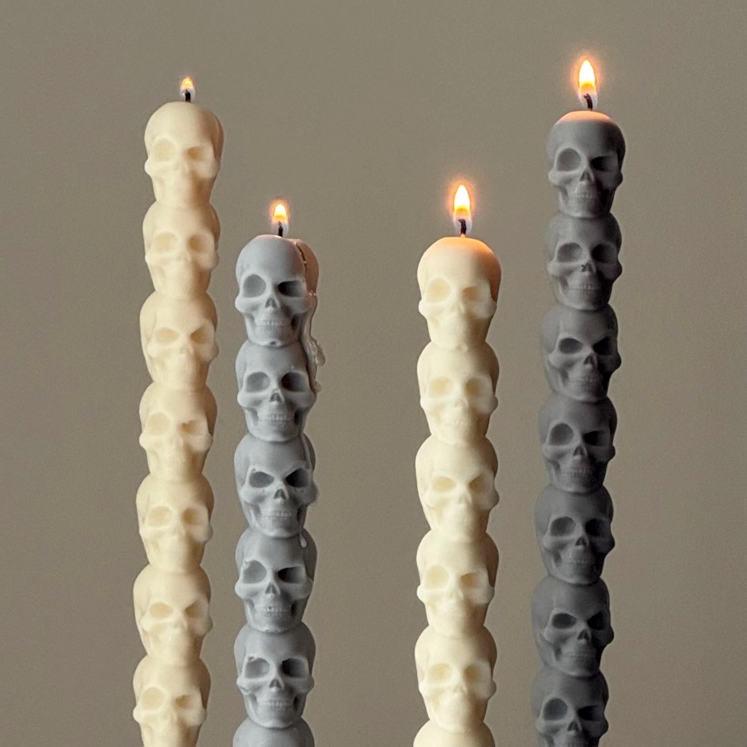 Hand Poured Soy Wax Skull Taper Candle: Halloween Decor