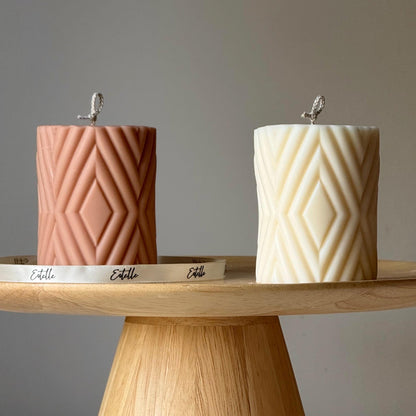 Rhomb Ribbed Soy Pillar Candle: Handmade Home Decor