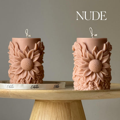 Handmade Sunflower Soy Pillar Candle: Home Decor Gift