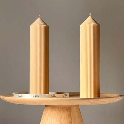 Greko Ribbed Peak Soy Wax Candle: Ribbed Pillar, Decorative Taper