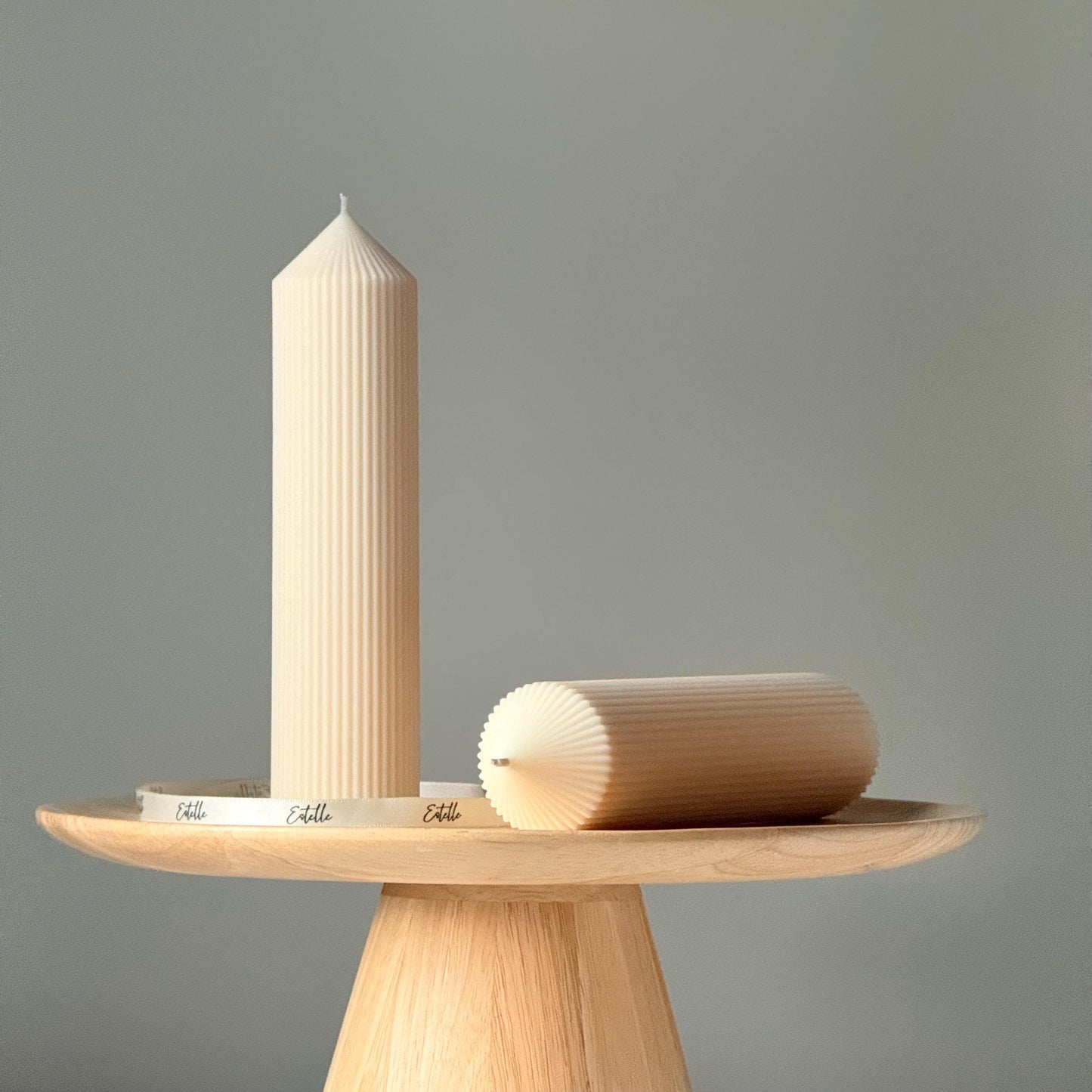 Greko Ribbed Peak Soy Wax Candle: Ribbed Pillar, Decorative Taper