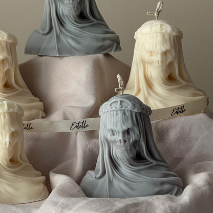 Handmade Halloween Vailed Lady Skull Candle: Spooky Soy Wax Home Decor