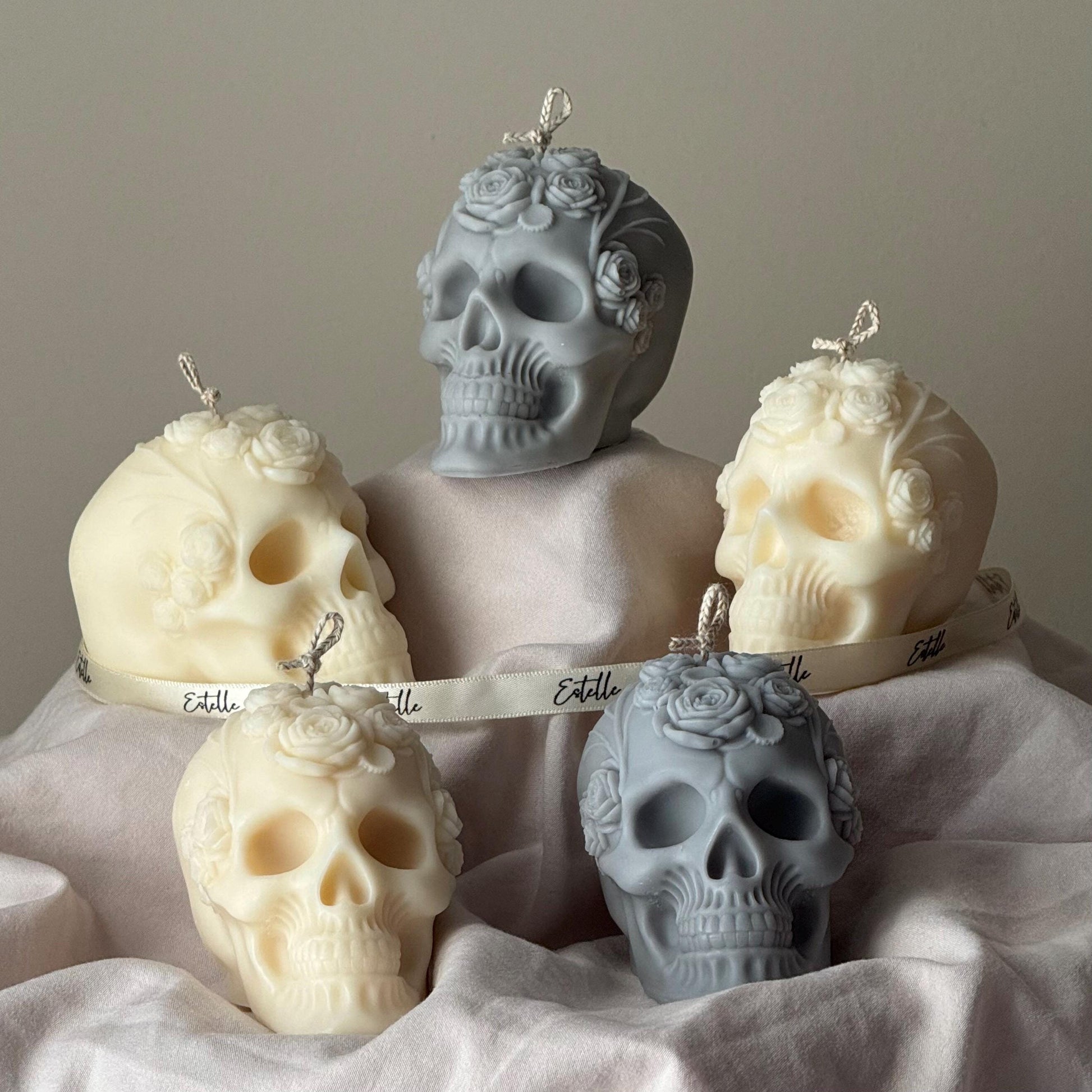 Handmade Halloween Flowers Skull Candle: Spooky Soy Wax Home Decor
