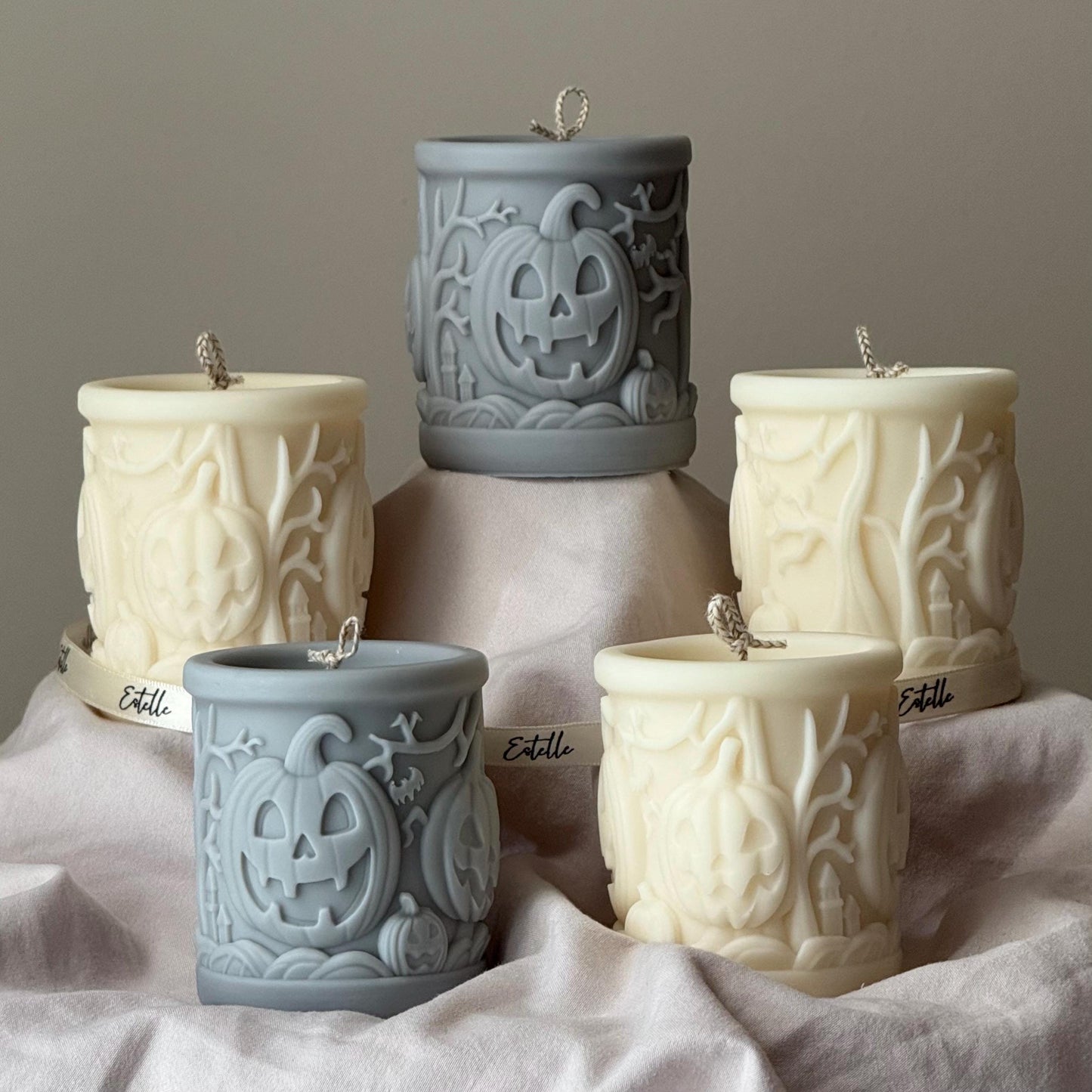 Scary Pumpkin Pillar Candle: Halloween Design Candle, Autumn Decor, Home Accent