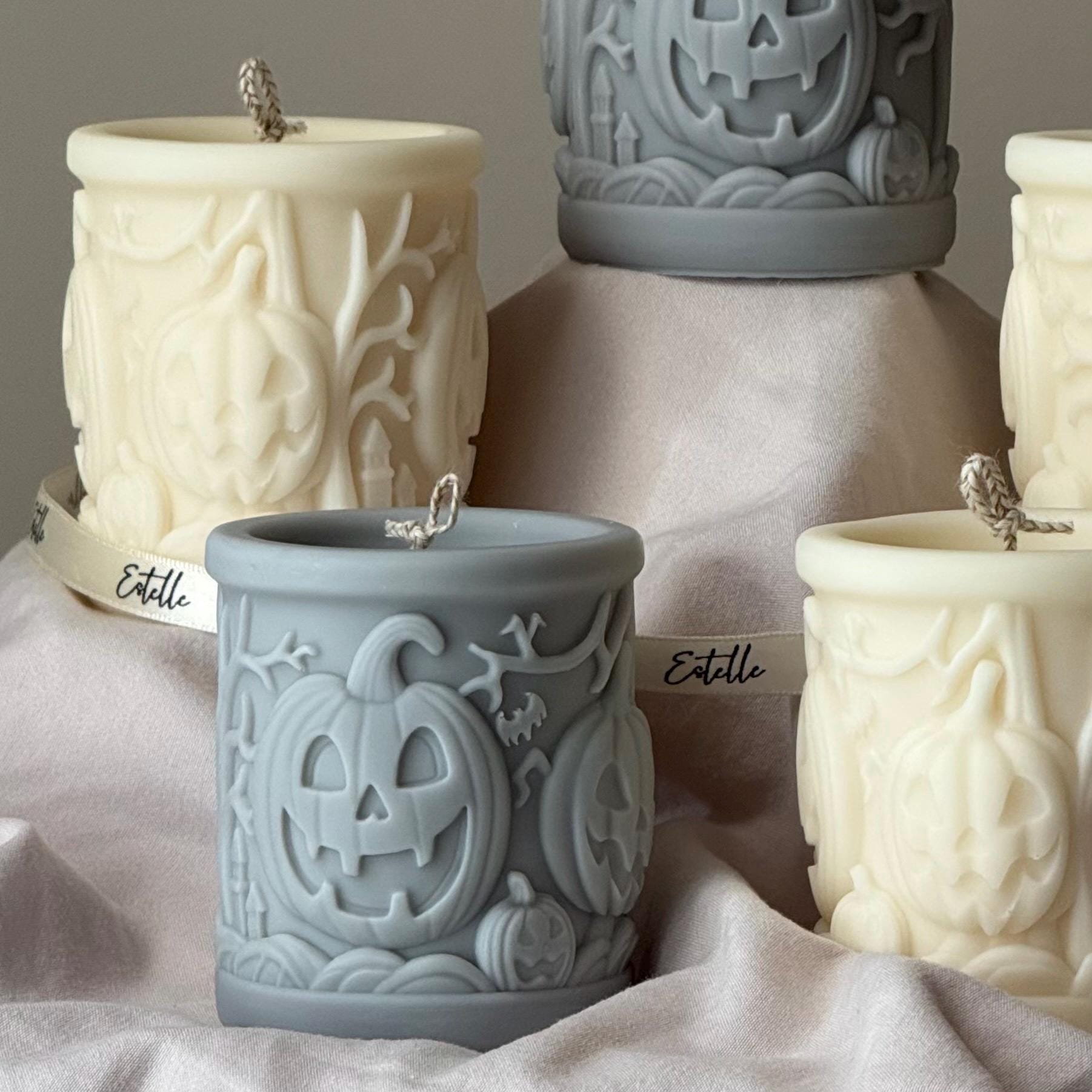 Scary Pumpkin Pillar Candle: Halloween Design Candle, Autumn Decor, Home Accent