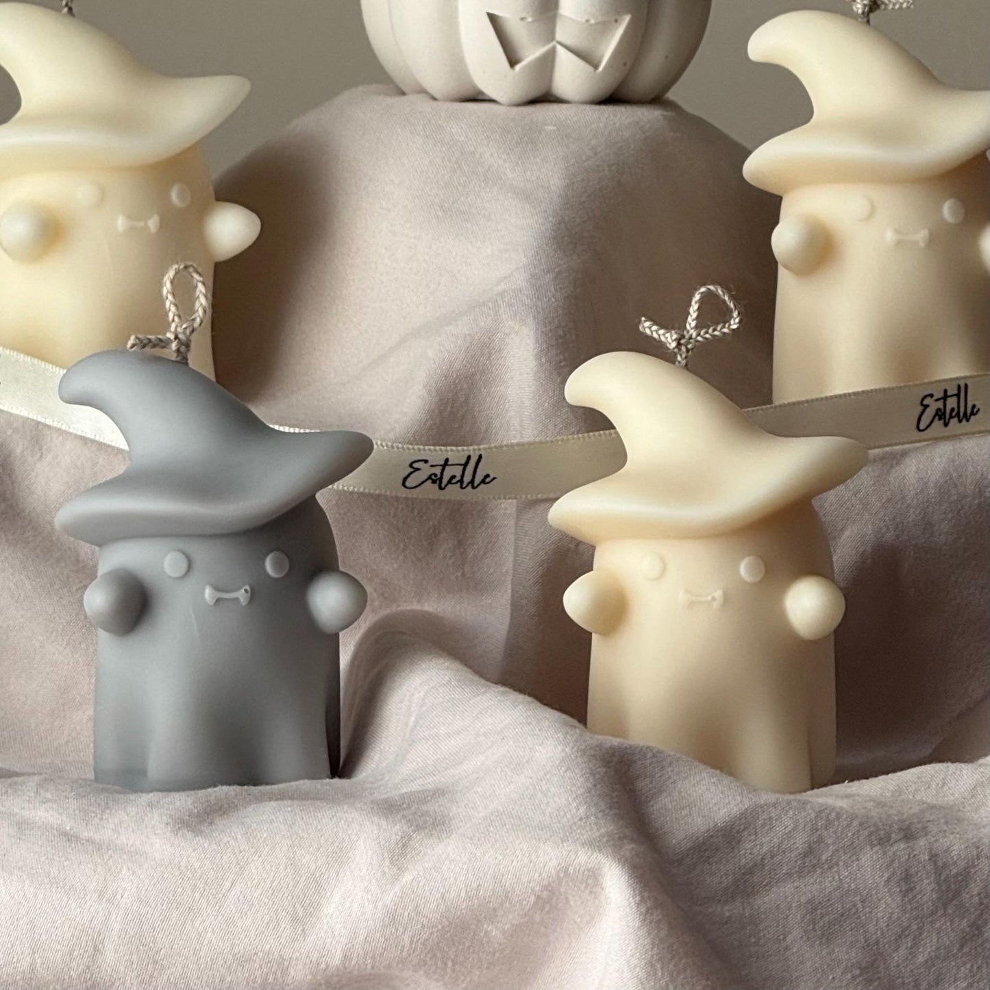 Halloween Ghosts Candle in Jesmonite Pumpkin: Hand-Poured Soy Wax Sculptural Candles