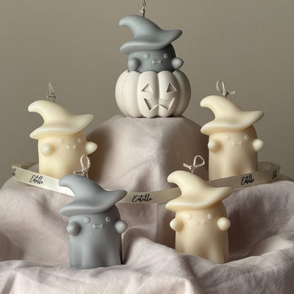 Halloween Ghosts Candle in Jesmonite Pumpkin: Hand-Poured Soy Wax Sculptural Candles