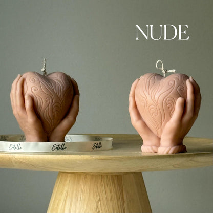Heart in Hands Candle: Handmade Sculptural Home Decor