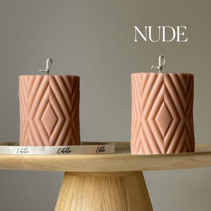 Rhomb Ribbed Soy Pillar Candle: Handmade Home Decor