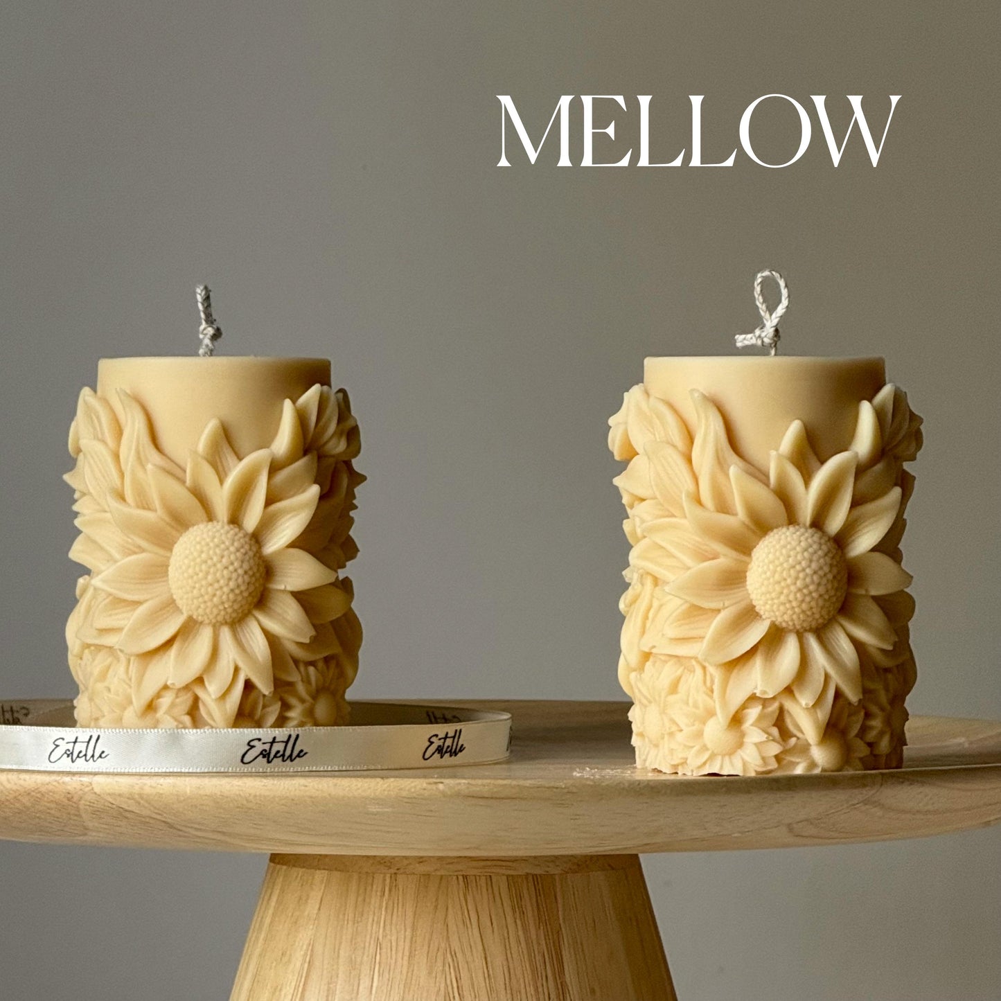 Handmade Sunflower Soy Pillar Candle: Home Decor Gift