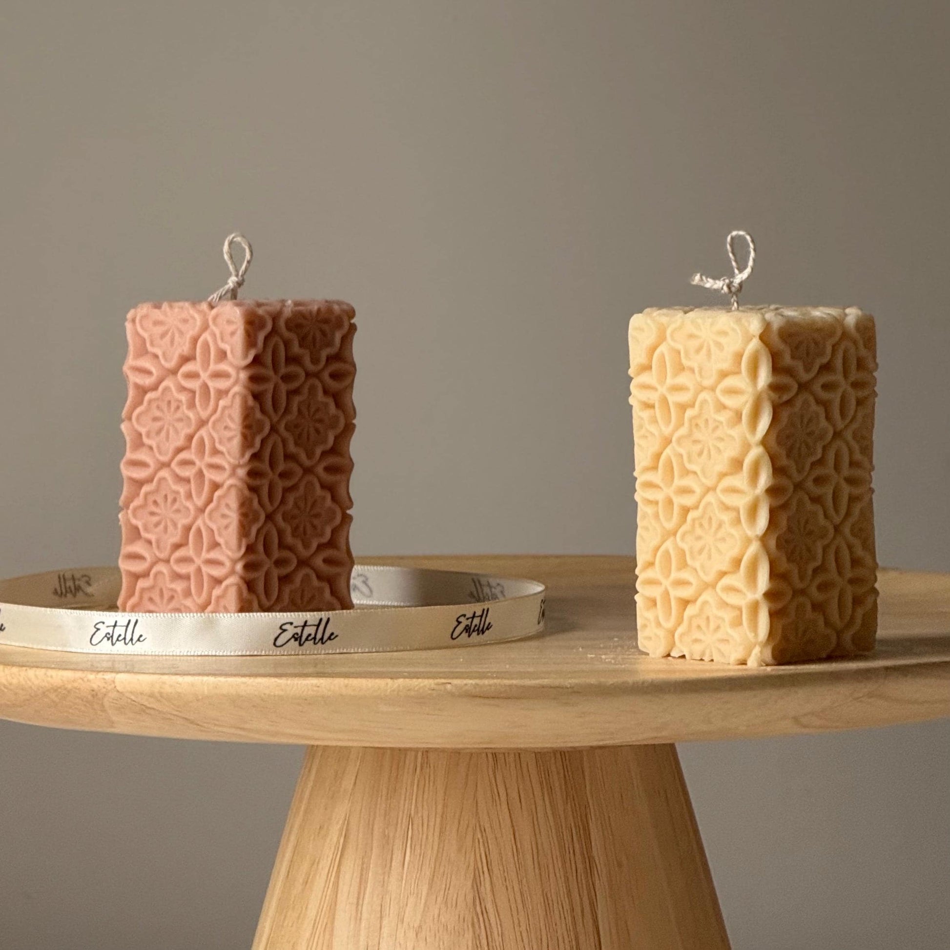 Vintage Lace Soy Pillar Candle: Handmade Home Decor