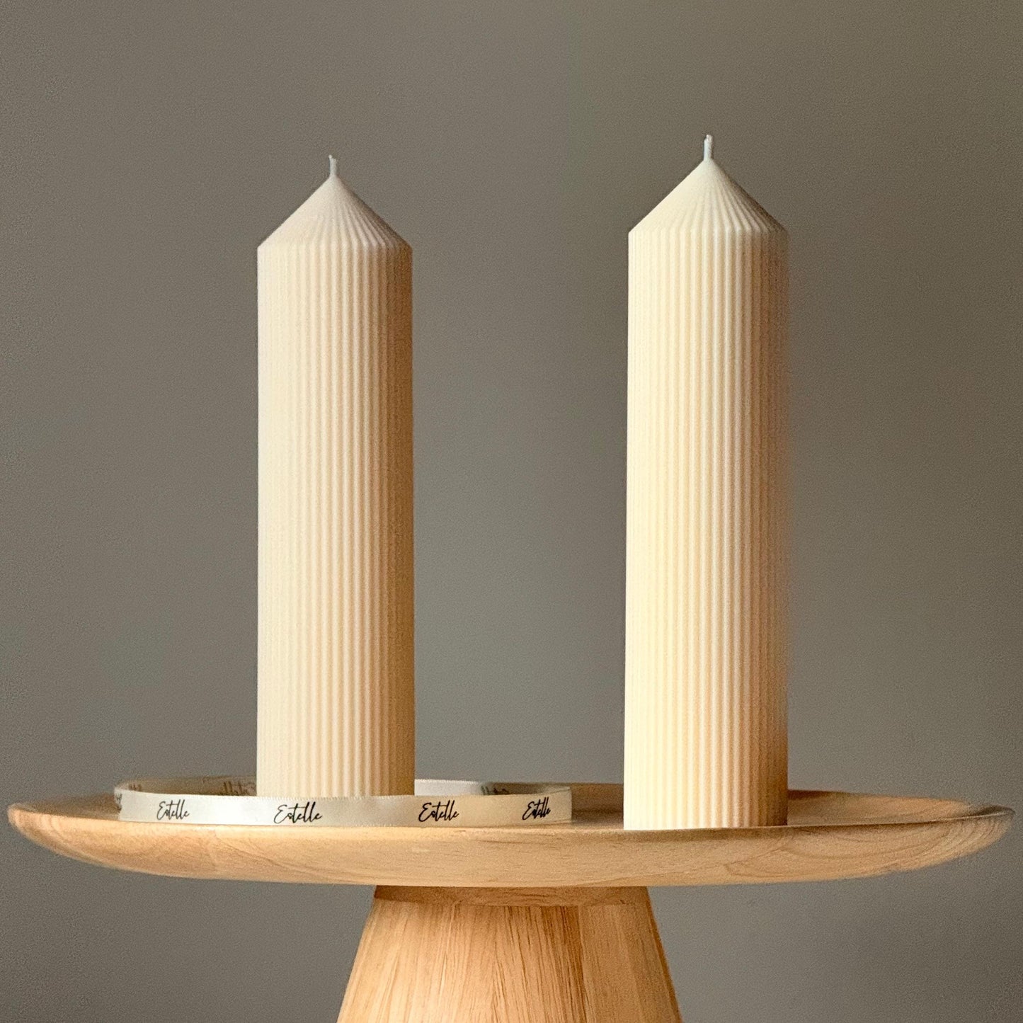 Greko Ribbed Peak Soy Wax Candle: Ribbed Pillar, Decorative Taper