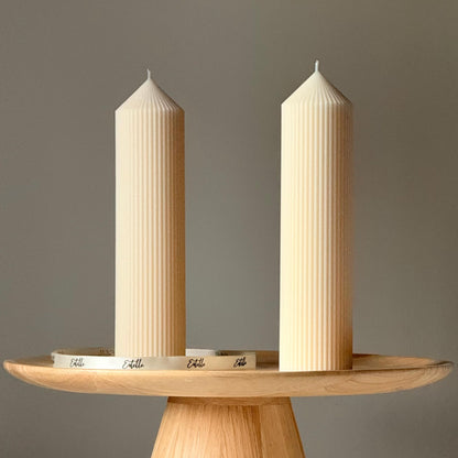 Greko Ribbed Peak Soy Wax Candle: Ribbed Pillar, Decorative Taper