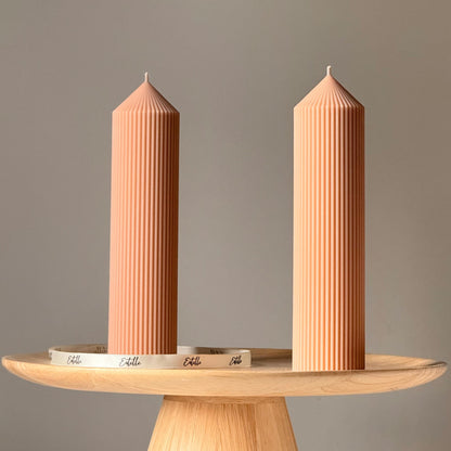Greko Ribbed Peak Soy Wax Candle: Ribbed Pillar, Decorative Taper