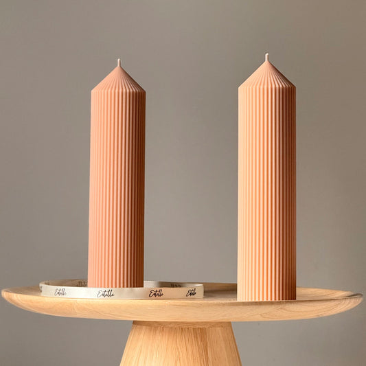 Greko Ribbed Peak Soy Wax Candle: Ribbed Pillar, Decorative Taper
