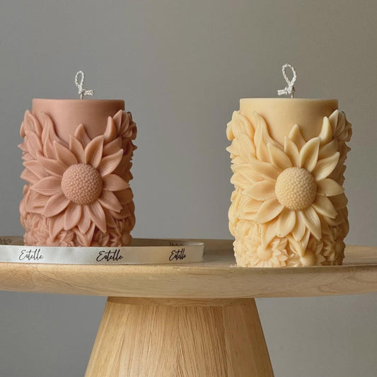 Handmade Sunflower Soy Pillar Candle: Home Decor