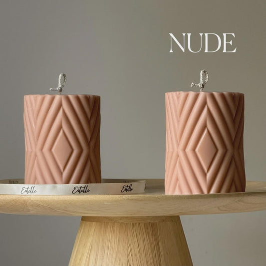 Rhomb Ribbed Soy Pillar Candle: Handmade Home Decor