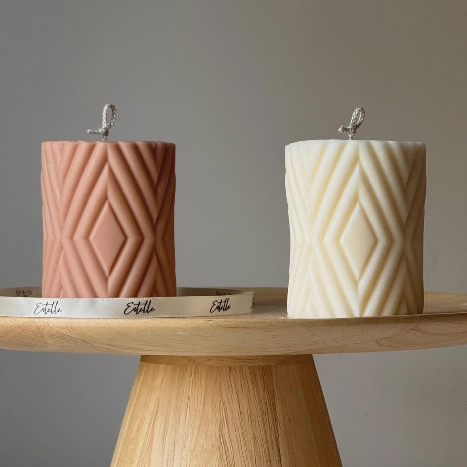 Rhomb Ribbed Soy Pillar Candle: Handmade Home Decor