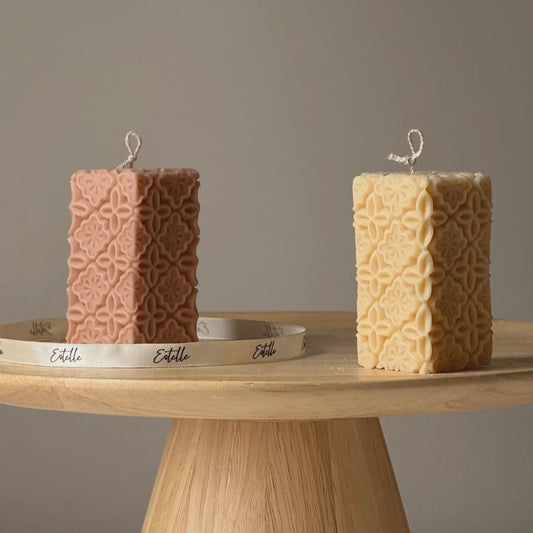 Vintage Lace Soy Pillar Candle: Handmade Home Decor