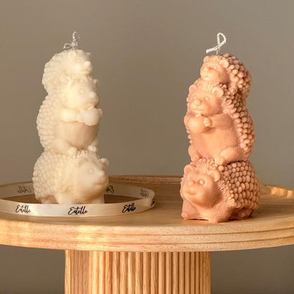 Handmade Three Hedgehog Soy Wax Candle | Nursery Decoration