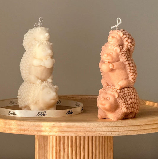 Handmade Three Hedgehog Soy Wax Candle | Nursery Decoration