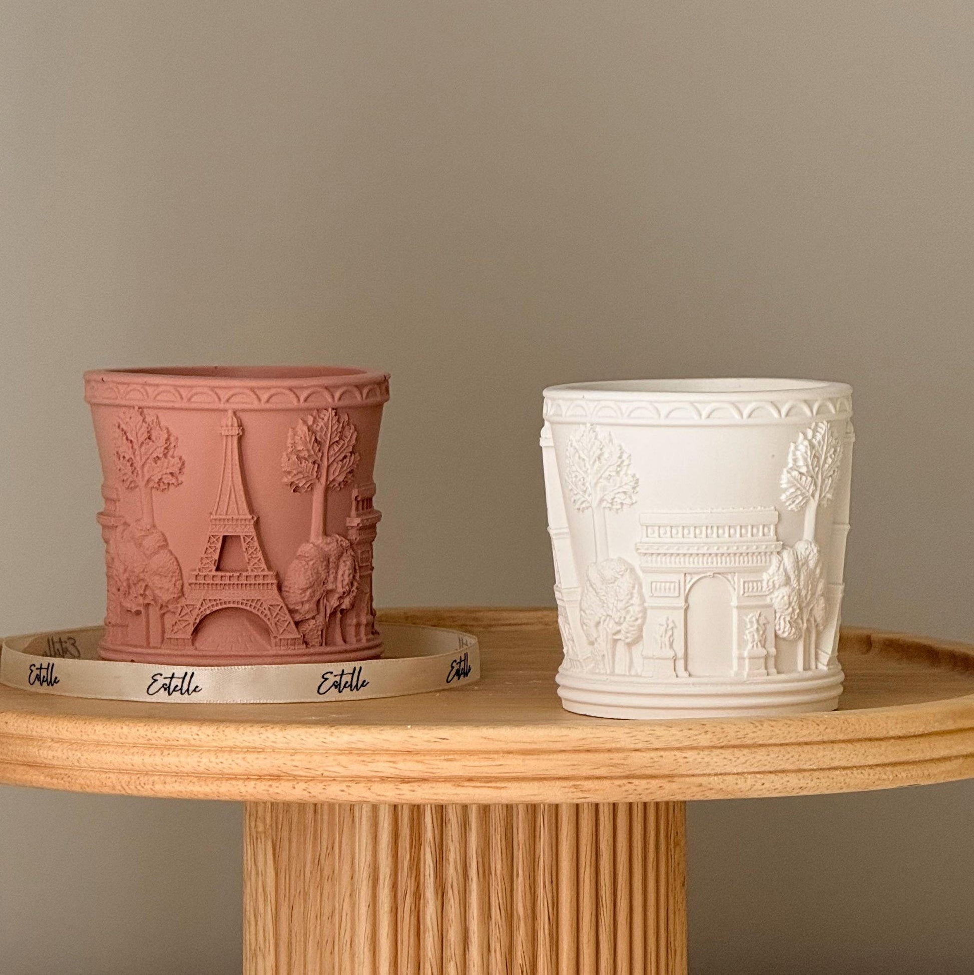 Eiffel Tower Jar Soy Wax Candle Organic Jesmonite Vessel Scented Wood Wick Parisian Chic